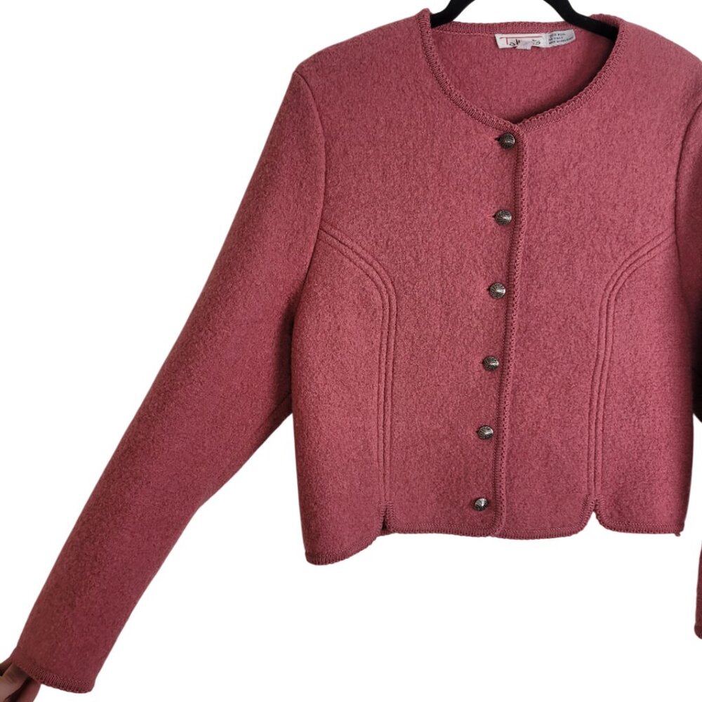 Vintage TALBOTS Mauve Pink Boiled Wool Jacket women's MED size 12 Button Front - Picture 5 of 9
